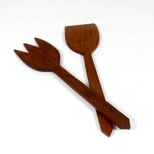 Vintage Teak Salad Servers - Midcentury Teak Salad Utensils Salad Set - Salad Forks
