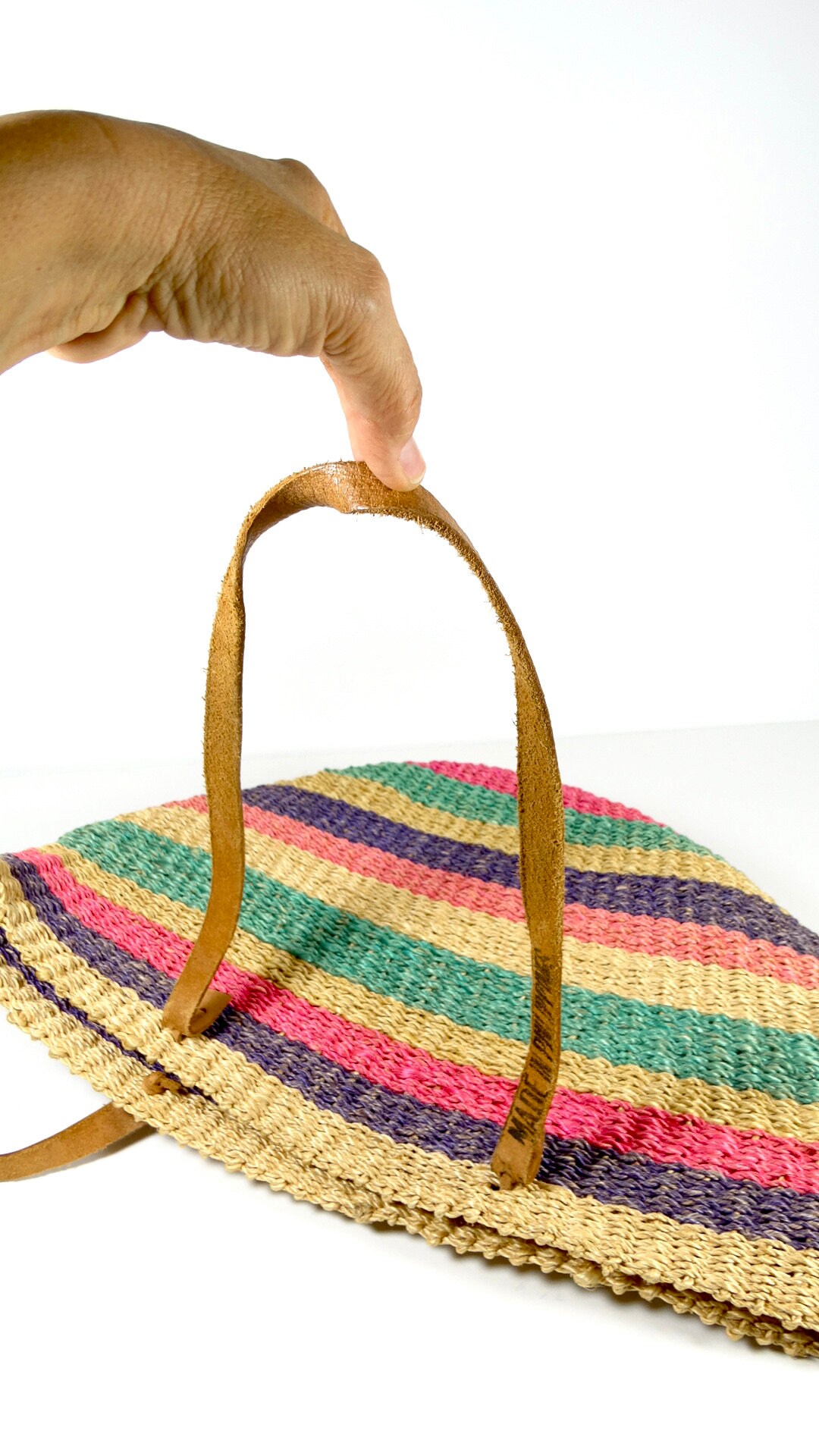 Woven Sisal Bucket Bag Vintage Shoulder Bag Boho Straw Bag Pastel Stripe Etsy Ireland