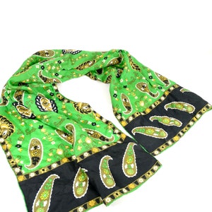1960s Paisley Silk Scarf Vintage Silk Scarf Emerald Green Paisley Scarf Rectangular Scarf Blazer Scarf 60s Scarf