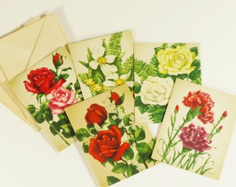 1940s Vintage Flower Notecard Set - Set of 5 with Envelopes Mom Girlfriend Best Friend Scrapbooking 40s