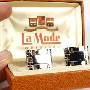 Vintage 60s Cuff Links La Mode Original Silver Cuff Links in Original Box Midcentury Modernist Dapper Cufflinks 1960s Midmod