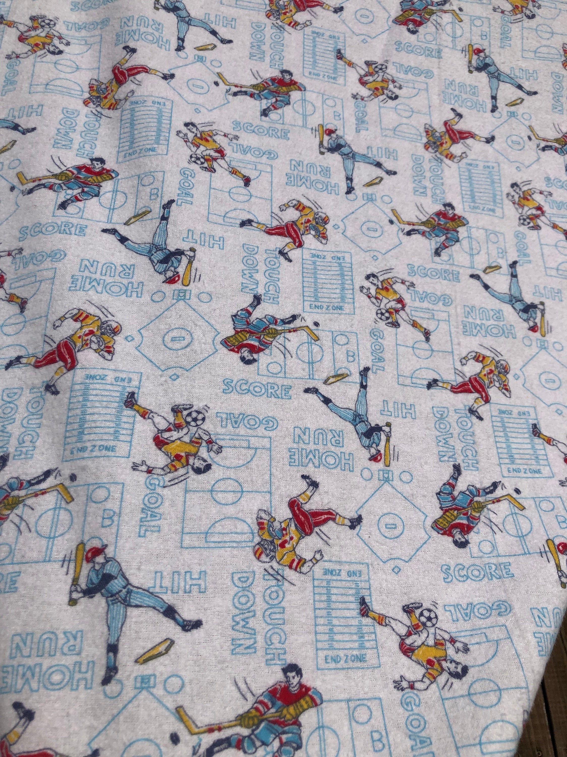 Vintage Sports Theme Flannel Fabric Soccer Hockey Baseball Etsy