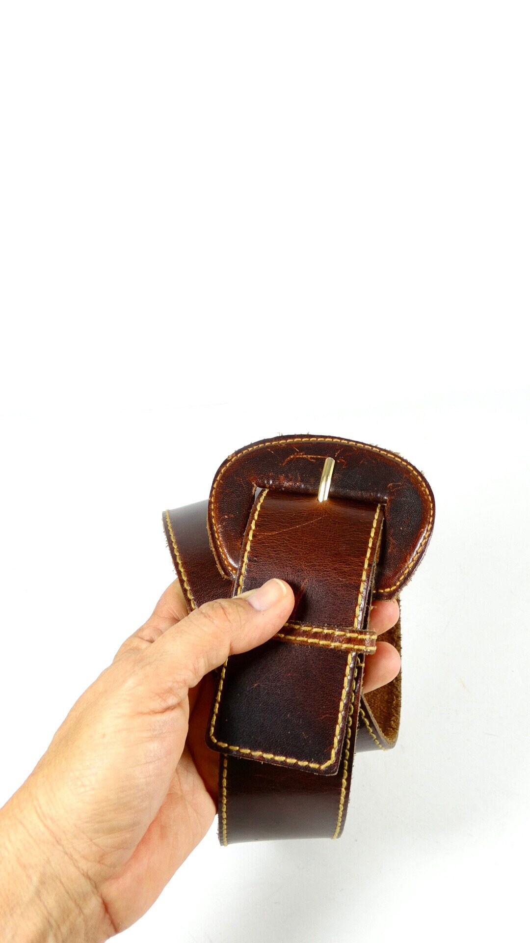 Vintage Wide Leather Belt - Size S/M - Made in Uruguay Waxed  display picture 2