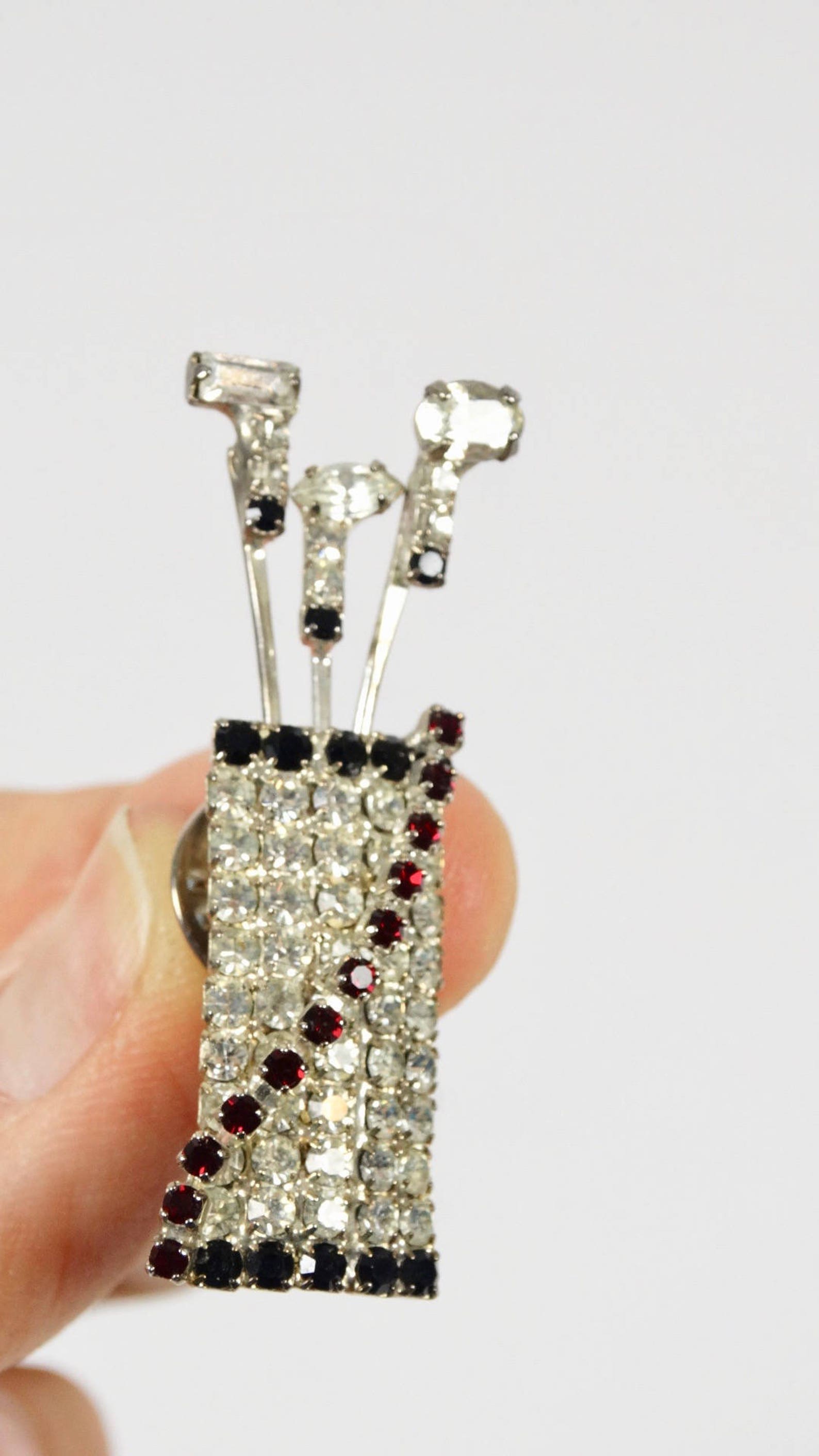Vintage Rhinestone Golf Bag Brooch Lapel Pin 1960s Golf Etsy