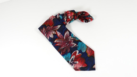 70s Vintage Wembley Tie - Wide Floral Tie, Navy, … - image 1