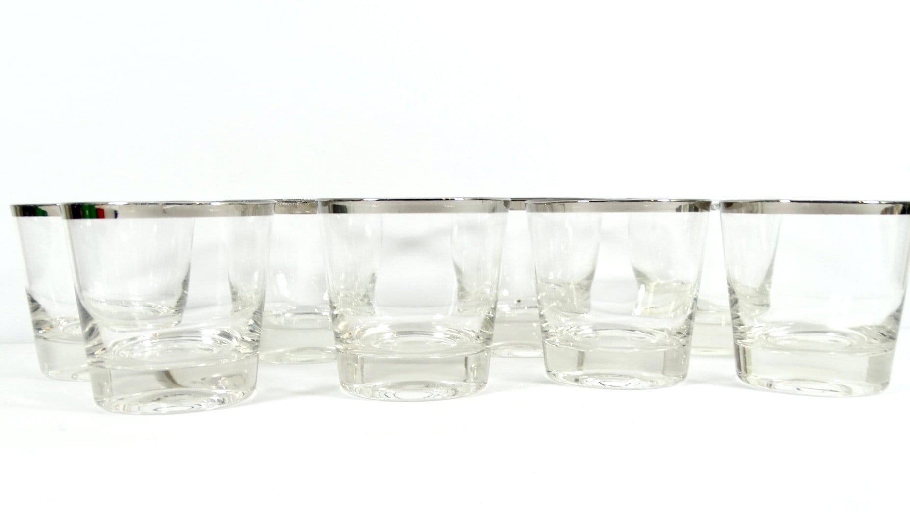 Midcentury Rocks Glasses - Vintage Silver Rim Rocks Glasses - Set of 8 ...