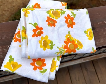 Vintage Royal Cotton Pillowcases Orange and Yellow Flowers Set of 2 Standard Pillowcases 100% Cotton Floral Pillowcases Vintage Pillowcases