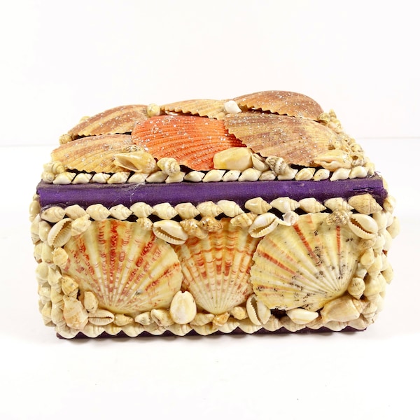 Vintage Shell Art Jewelry Box Seashell Box Shell Art Box Florida Kitsch Souvenir Trinket Box