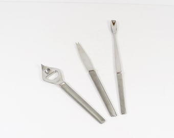 Arthur Salm 3-Piece Stainless Bar Set Bar Tools Bar Tool Set, Austria Midcentury Stainless Steel Barware Scandinavian Modern Vintage Barware