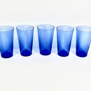 Vintage Cobalt Blue Tumblers - Set of 5 Blue Glasses - Cobalt Glassware Light Blue Glasses Set of 5 Tumblers Vintage Barware
