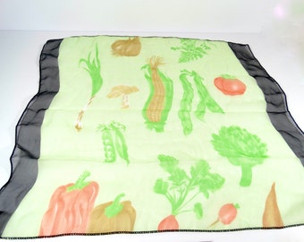Quirky Vintage Vegetable Scarf Sheer Scarf Korea Vegetable Print Sheer Scarf Purse Scarf Small Square Scarf