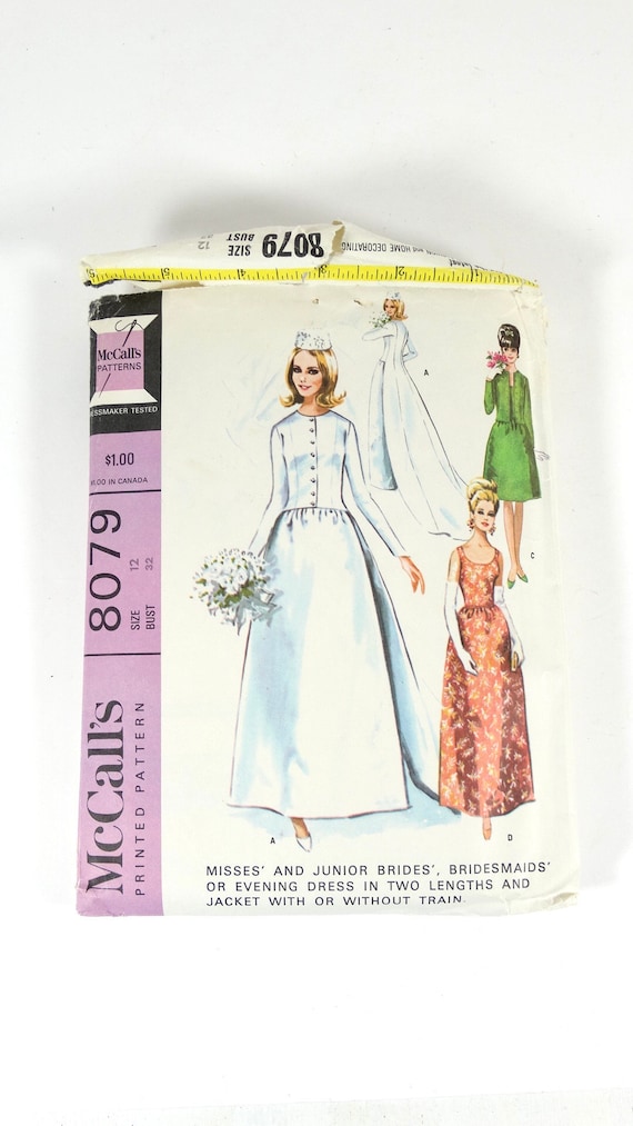 1965 Wedding Dress Pattern McCalls 8079 - Size 12 Bridesmaids Dress Brides Dress Pattern 1960s Wedding Dress Evening Wear Pattern 1965 Wedding Dress Pattern McCalls 8079 - Size 12 Bridesmaids Dress Brides Dress Pattern 1960s Wedding Dress Evening Wear Pattern