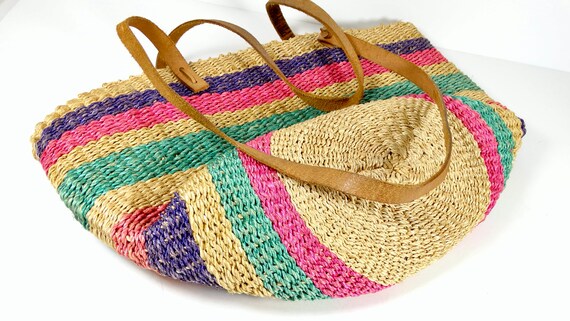 Woven Sisal Bucket Bag - Vintage Shoulder Bag - B… - image 3