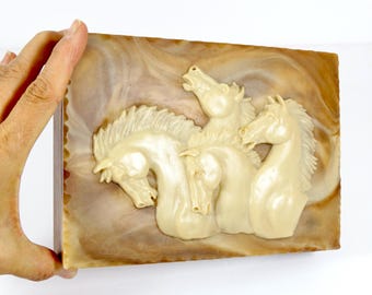 Vintage Danté American Walnut Incolay Dresser Box Box Mens Dresser Box Cuff Link Box Mens Haberdashery Box Horses Heads
