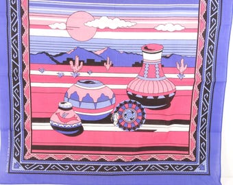 Bandana con estampado del suroeste de los años 80 Bandana vintage de los 80 Bandana estilo suroeste tribal morado y rosa