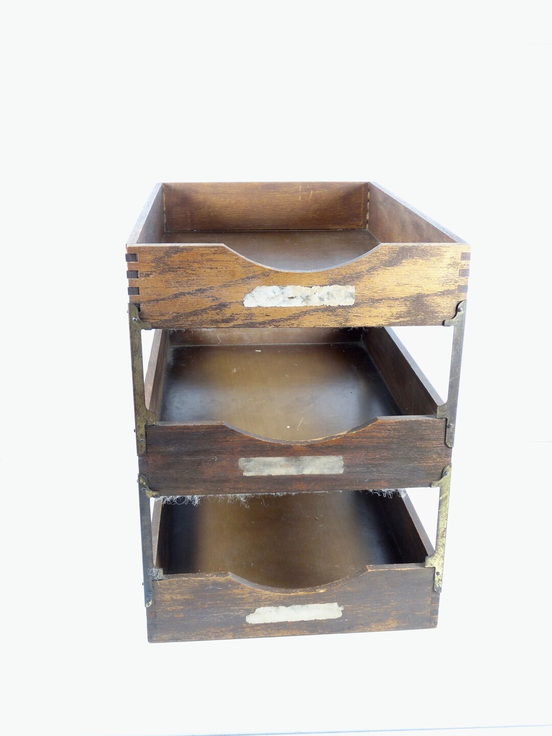 Vintage 3 Tier Stacking Office Trays Wood Mail Trays Inbox Outbox