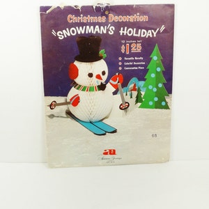 Vintage Snowman Decoration Holiday Party Winter Party Frozen Vintage Honeycomb Paper Snowman on Skis