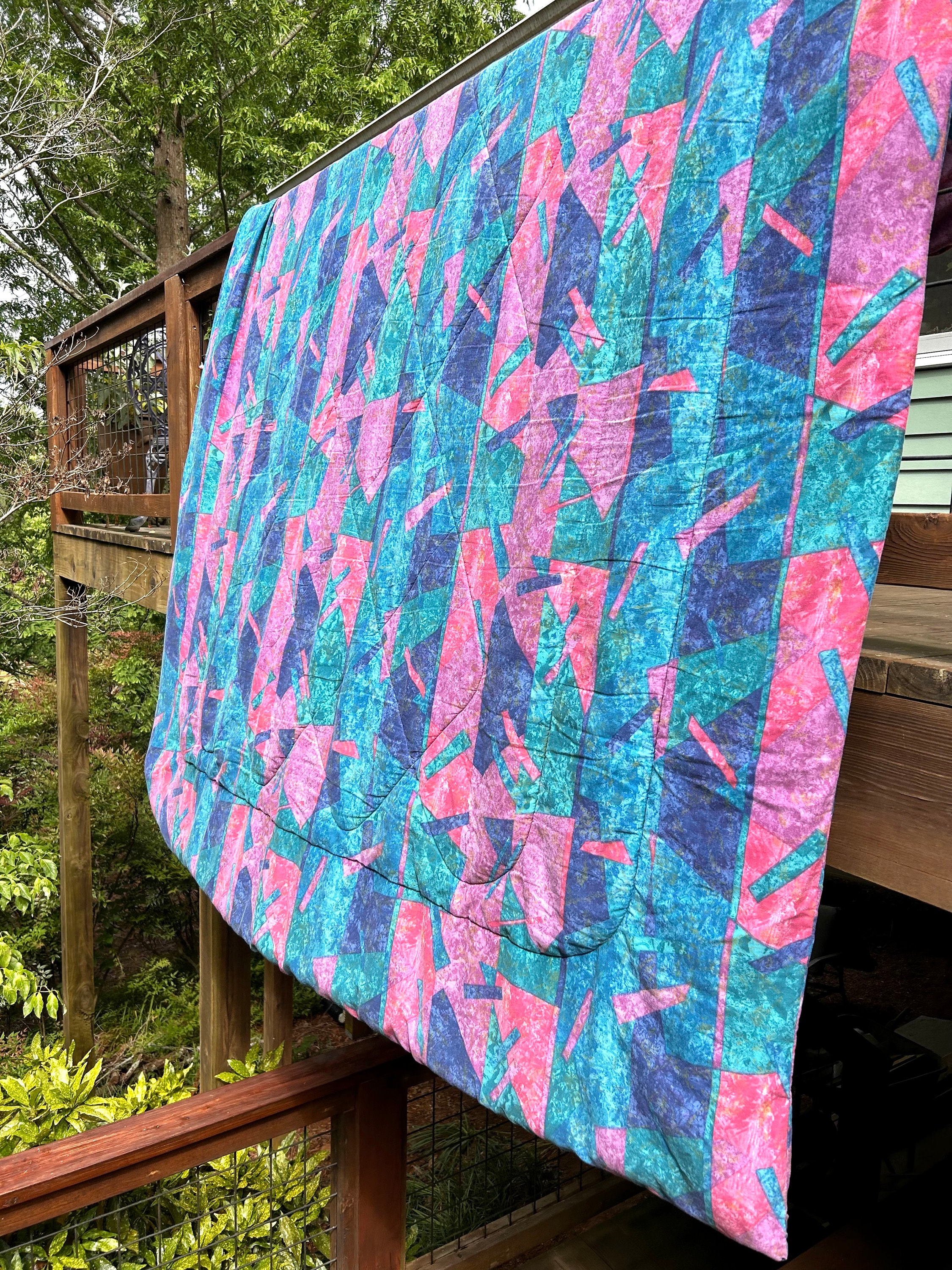 1980s-90s Comforter Full Comforter Teal Purple Blue Pink Geometric