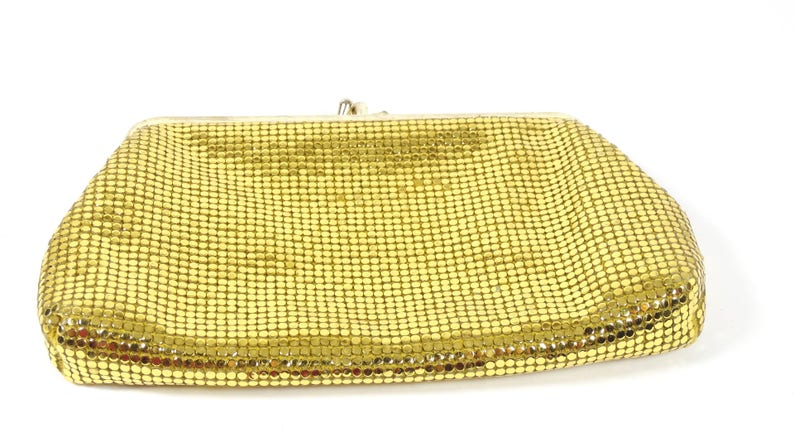 Vintage Gold Mesh Evening Bag Makeup Bag Hand Made Hong Kong Gold Clutch Glamour