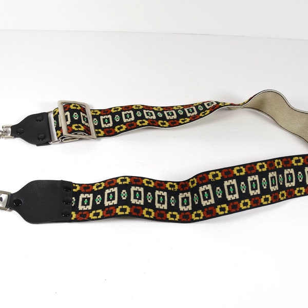 Boho 70s Hippie Black Brown Yellow Green Camera Strap, Vintage Photography Woven Camera Strap