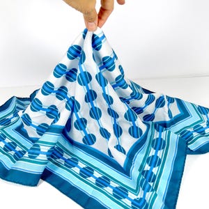 Pretty Vintage Blue Dot Scarf Blue Geometric Circle Pattern Vintage Square Scarf Mod Print Scarf