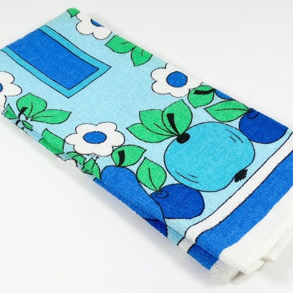 1970s Kmart Dish Towel - UNUSED! Groovy Blue and Green Fruit Print Kitchen Towel 70s Kitchen Towel Retro Kitchen 1970s Decor