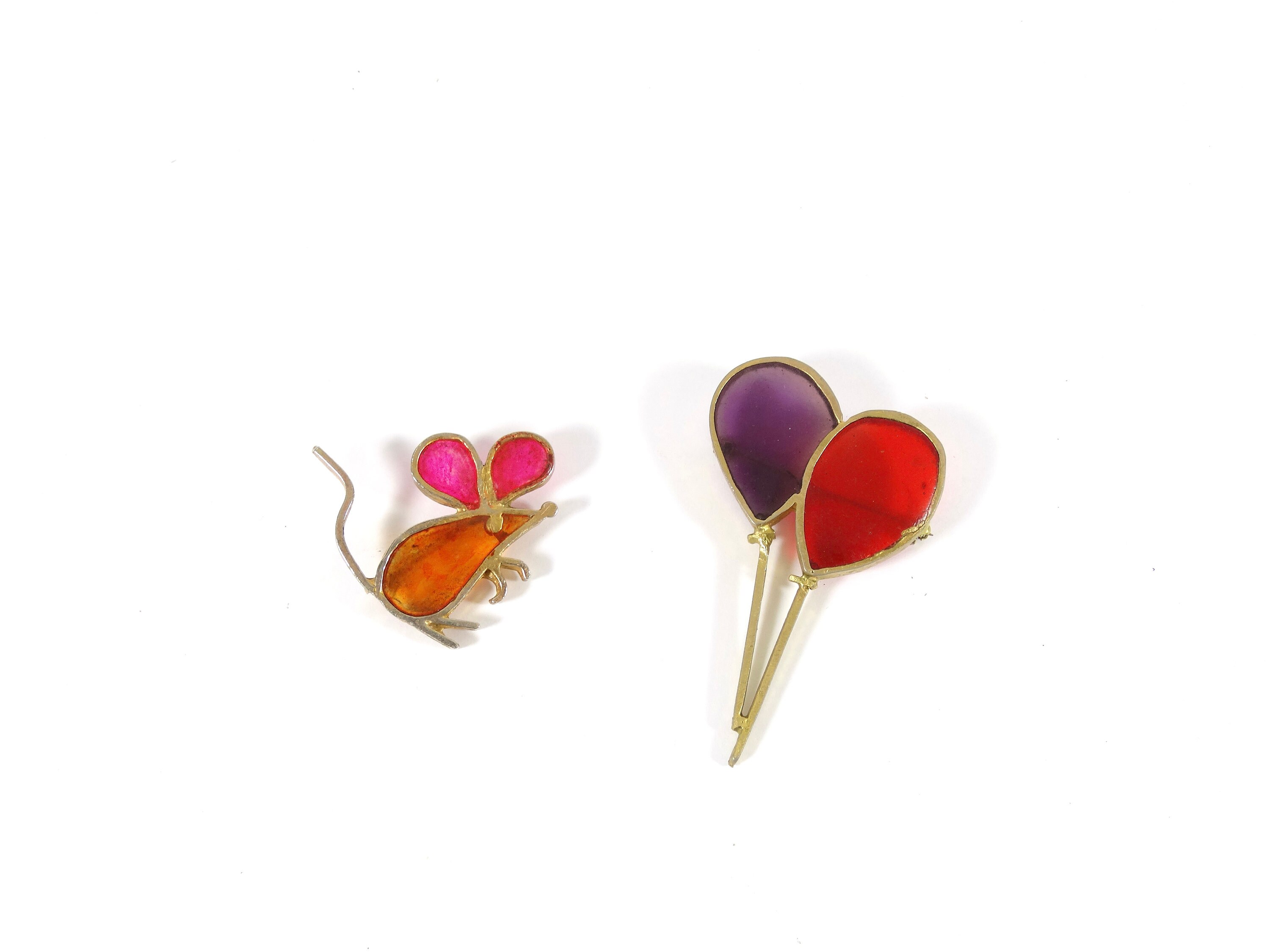 Vintage Signed Joy Plique a Jour Resin Mouse Stained Glass