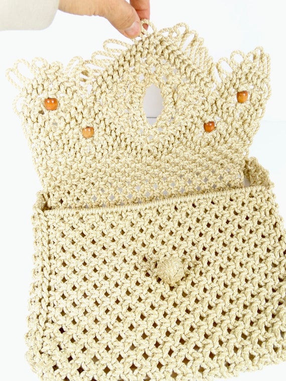 1970s Macrame Purse Macrame Handbag 70s Bag Hippi… - image 3