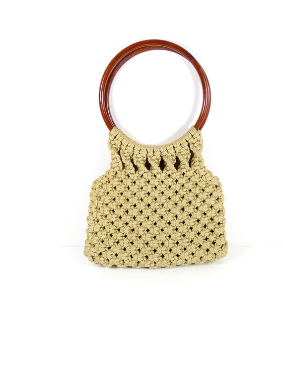 1970s Macrame Handbag - 70s Macrame Purse Lucite … - image 1