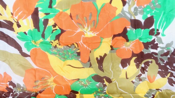 Vintage 1970s Square Silk Scarf Floral Burnt Oran… - image 2
