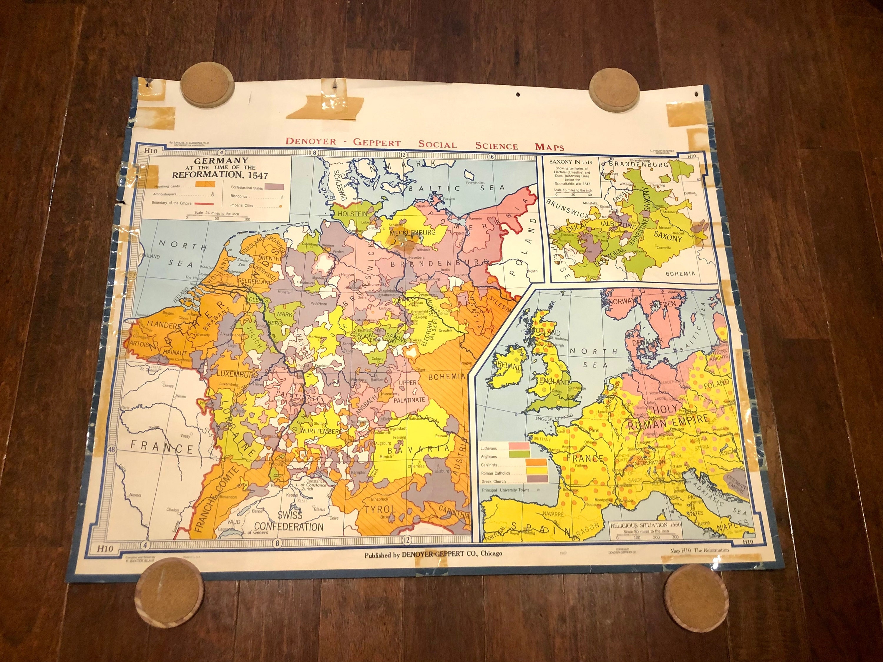 1967 Denoyer Geppert Social Science Wall Map the Reformation 1547 