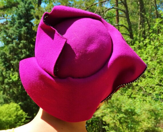 Vintage Pink Felt Hat, 1950s Vintage Wool Magenta… - image 2