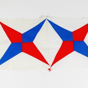 Vintage Quilt Blocks - Red and Blue Stars - Set of 2 - Hand-stitched Quilt Blocks Hand Sewn