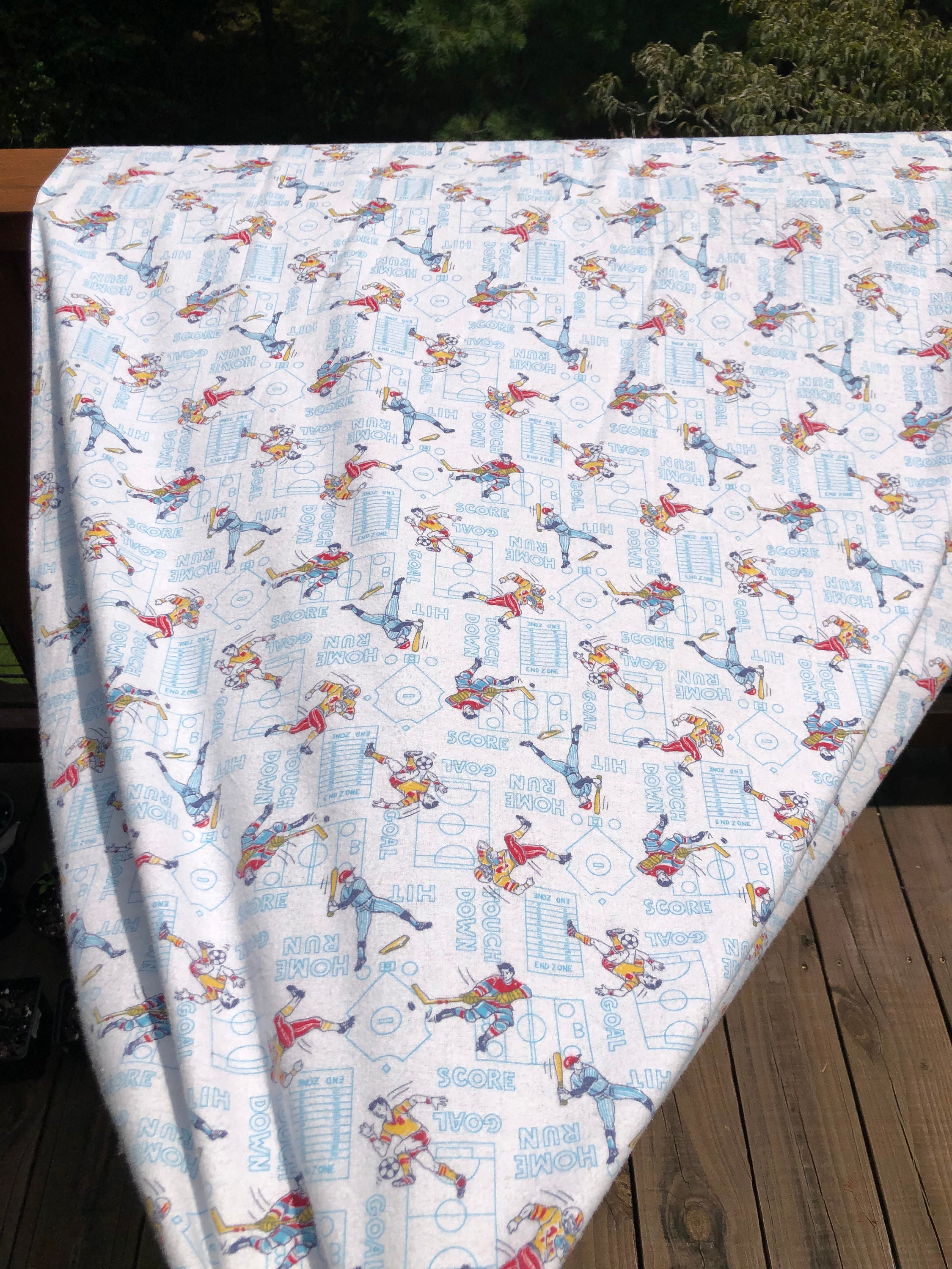 Vintage Sports Theme Flannel Fabric Soccer Hockey Baseball Etsy