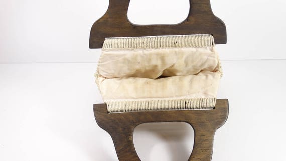 Macrame and Wood Purse Handbag, Vintage Cotton Be… - image 5