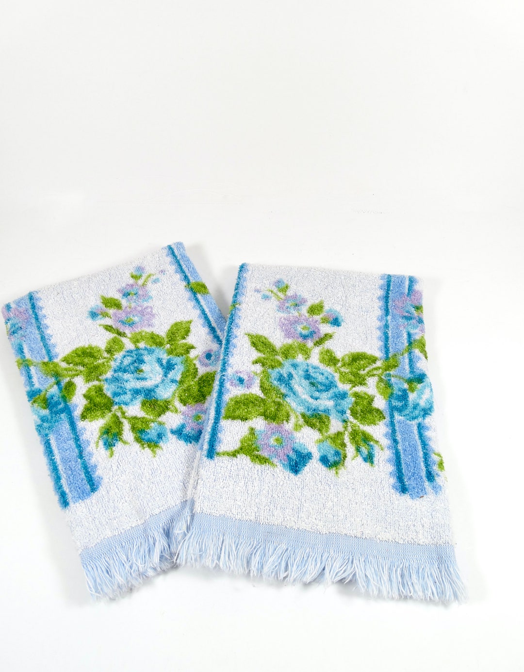 1960s Blue Rose Hand Towels Set of 2 Cannon Hand Towels 60s Etsy