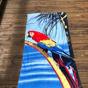 1980s Beach Towel Vintage Beach Towel Parrot Towel Parrot Head Red Macaw Beach Towel 1980s Towel 80s Pool Party 1980s Parrot Towel
