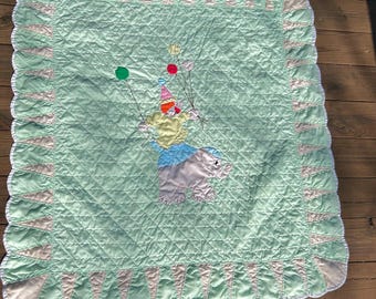 Cute Vintage Clown Quilt Vintage Baby Quilt Cute Vintage Crib Quilt Unisex Baby Vintage Baby Shower 1960s Baby