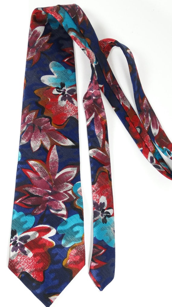 70s Vintage Wembley Tie - Wide Floral Tie, Navy, … - image 2