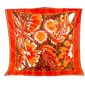 1970s Vera Scarf Vintage Scarves by Vera Square Scarf Vera Neumann Vintage Scarf - Red Orange Brown Floral