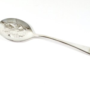 Vintage Sheffield Slotted Spoon - Sheffield England Silver Plate Serving Spoon Acorn Oak Leaf