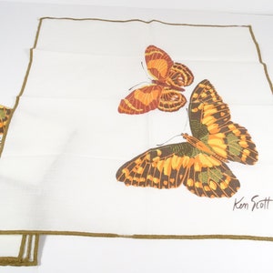 Vintage Ken Scott Butterfly Napkins - Set of 3 Cloth Napkins Ken Scott Napkin Set Butterflies Napkins