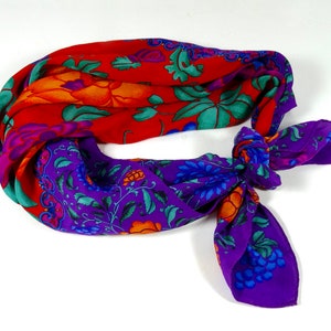 80s Vintage Liz Claiborne Silk Scarf - Square Silk Scarf Jewel Tones Floral Silk Scarf 80s Designer