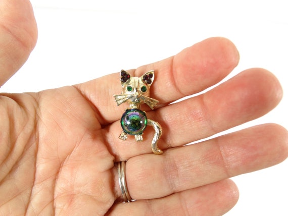 1960s Kitty Cat Brooch - Vintage Cat Brooch Rhinestone Cat Brooch 60s Cat Brooch Childless Cat Lady