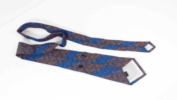 Groovy Blue and Gold Vintage Tie, Retro Mod Psych… - image 2