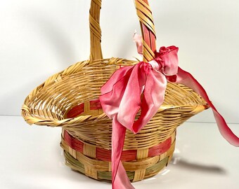 Vintage Easter Basket - Midcentury Easter Basket 1950s Easter 1960s Easter Wicker Easter Basket 50s 60s Easter Basket B124