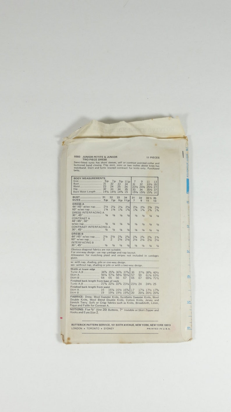 Vintage Junior Dress Pattern Butterick 6660 Vintage 1960s 1970s Pattern