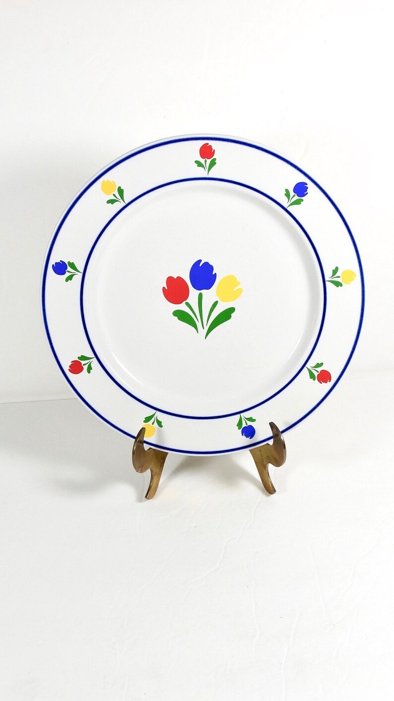Tulip Tyme Dinner Plate 1980s Dinnerware JMP Manufacturing Primary Color Tulips