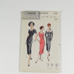 1950s Dress Pattern 50s Butterick Dress Pattern Scoop Neck Sheath Dress Pattern - Butterick 8056 - Size 12 - 1950s Sheath Dress Pattern