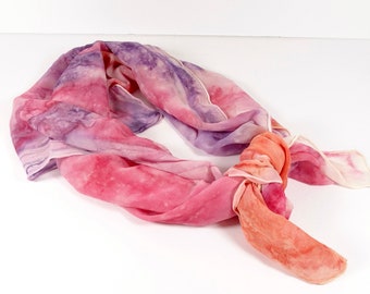 Vintage Pink Silk Chiffon Scarf Galaxy Print Scarf Batik Style Purple and Pink Scarf